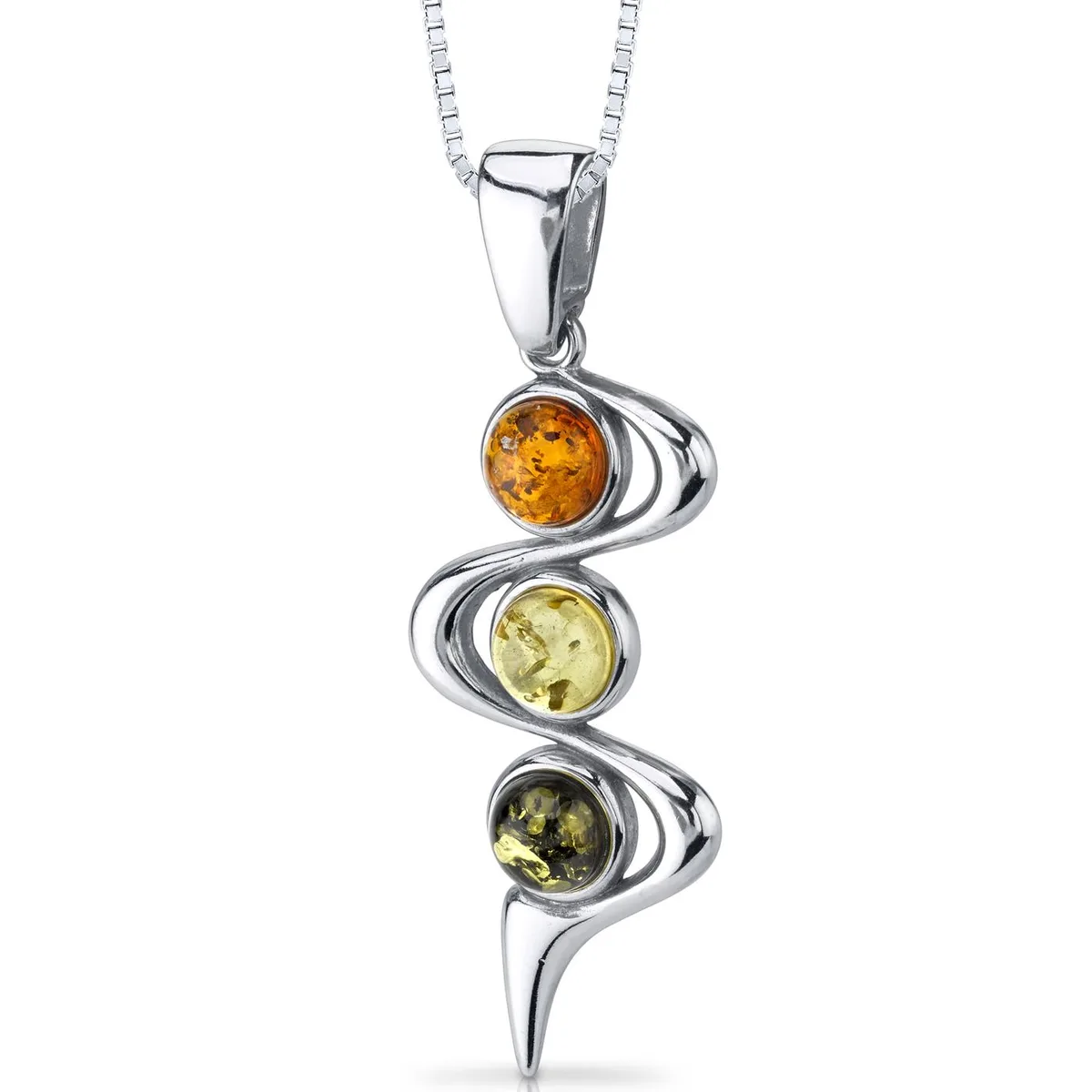 Oravo Oravo Three Stone Baltic Amber Pendant Necklace Sterling Silver 18" SP11092 — صورة المنتج