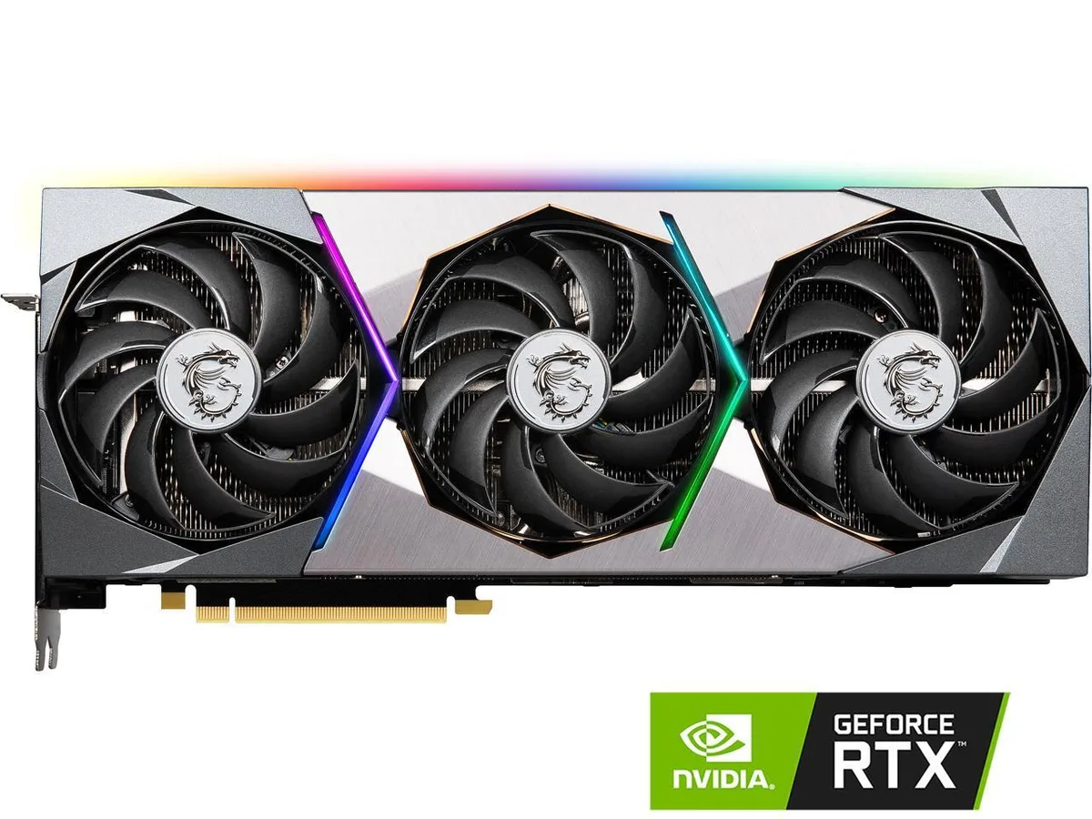 MSI Suprim GeForce RTX 3080 Ti graphics card with triple-fan cooler and brushed metal finish