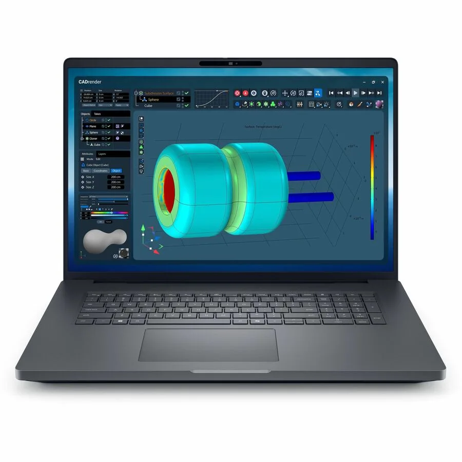 Dark grey 18 inch laptop with thin bezels and matte finish