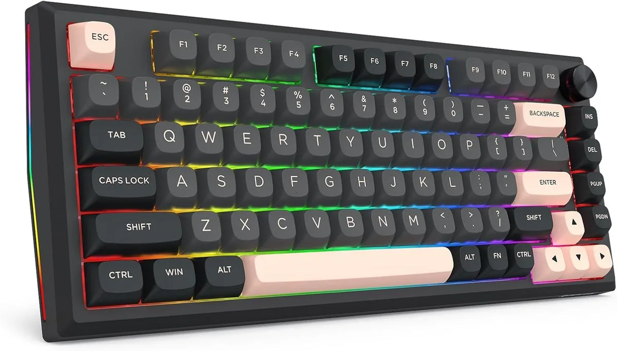 Compact 81-key wireless keyboard with CNC aluminium frame, frosted finish, control knob and gasket-mounted design