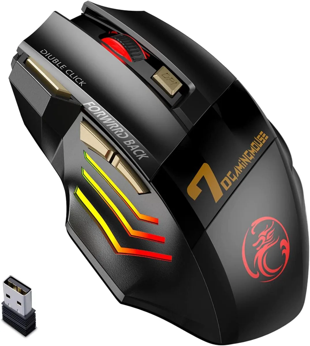 Black gaming mouse with 3D anti-skid texture and RGB breathing light