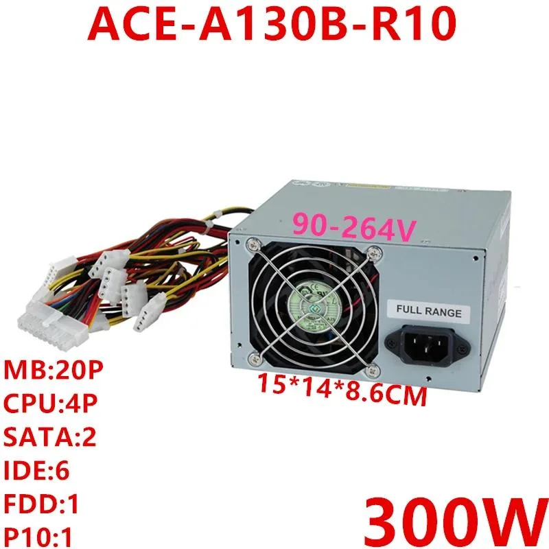 Black rectangular ATX power supply unit with cooling fan and cable bundle visible
