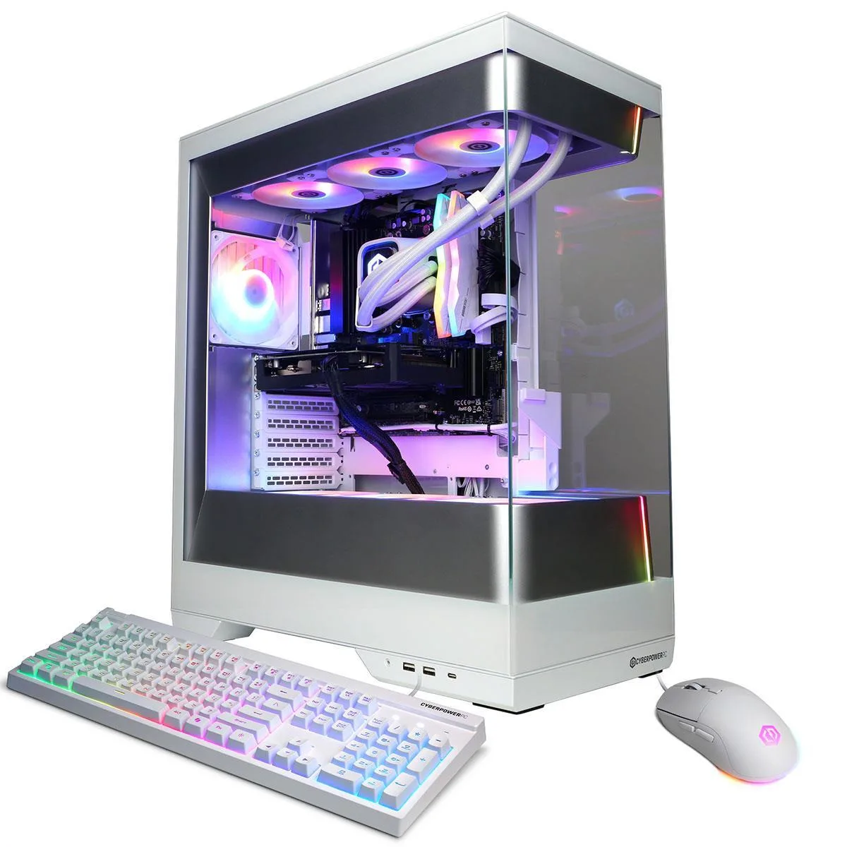 CyberpowerPC CyberpowerPC Gamer Supreme Liquid Cooled AMD Ryzen 7 9800X3D 32GB 2TB Radeon RX 9060 XT 16GB White gaming PC — produktfoto