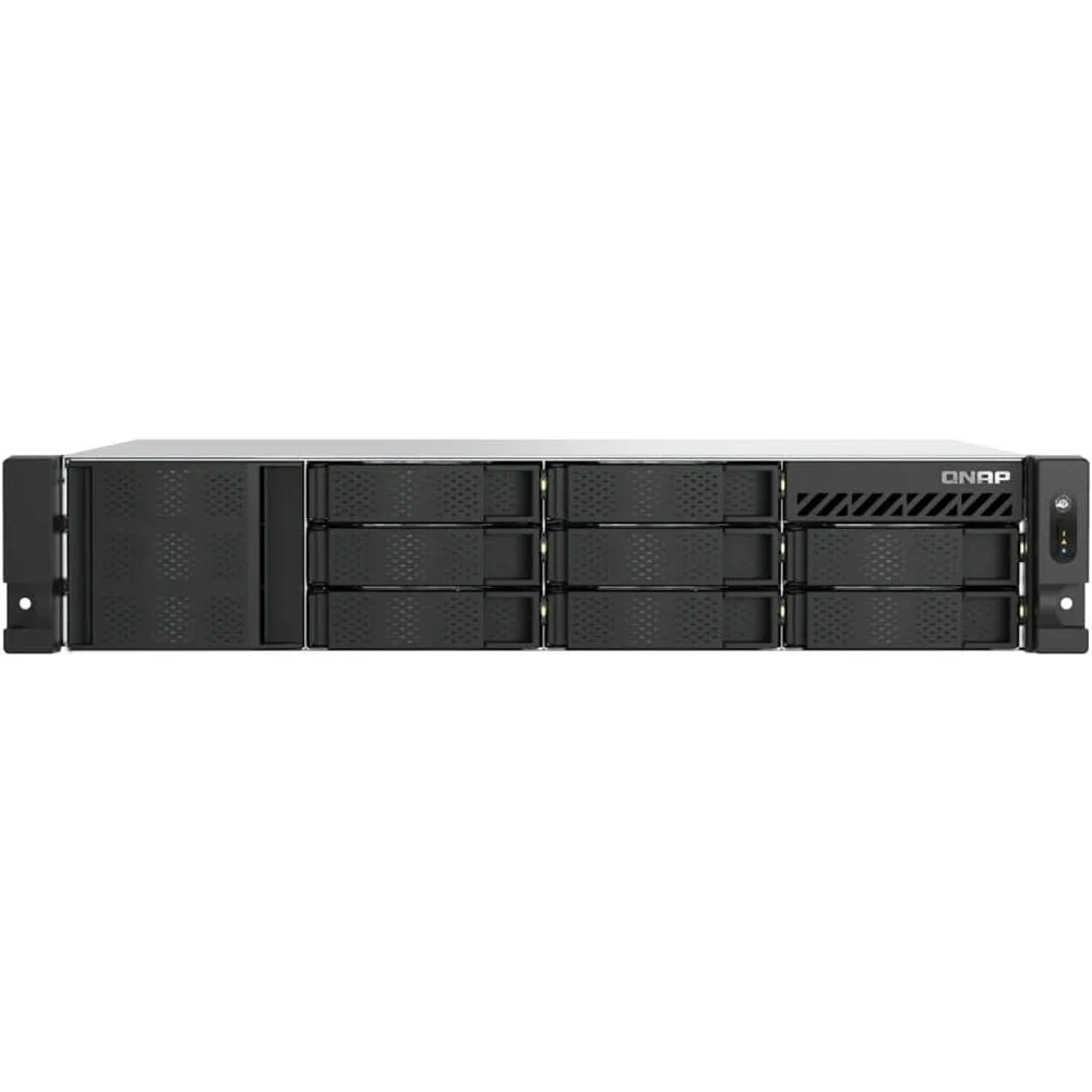 Silver 2U rackmount NAS enclosure with eight front drive bays