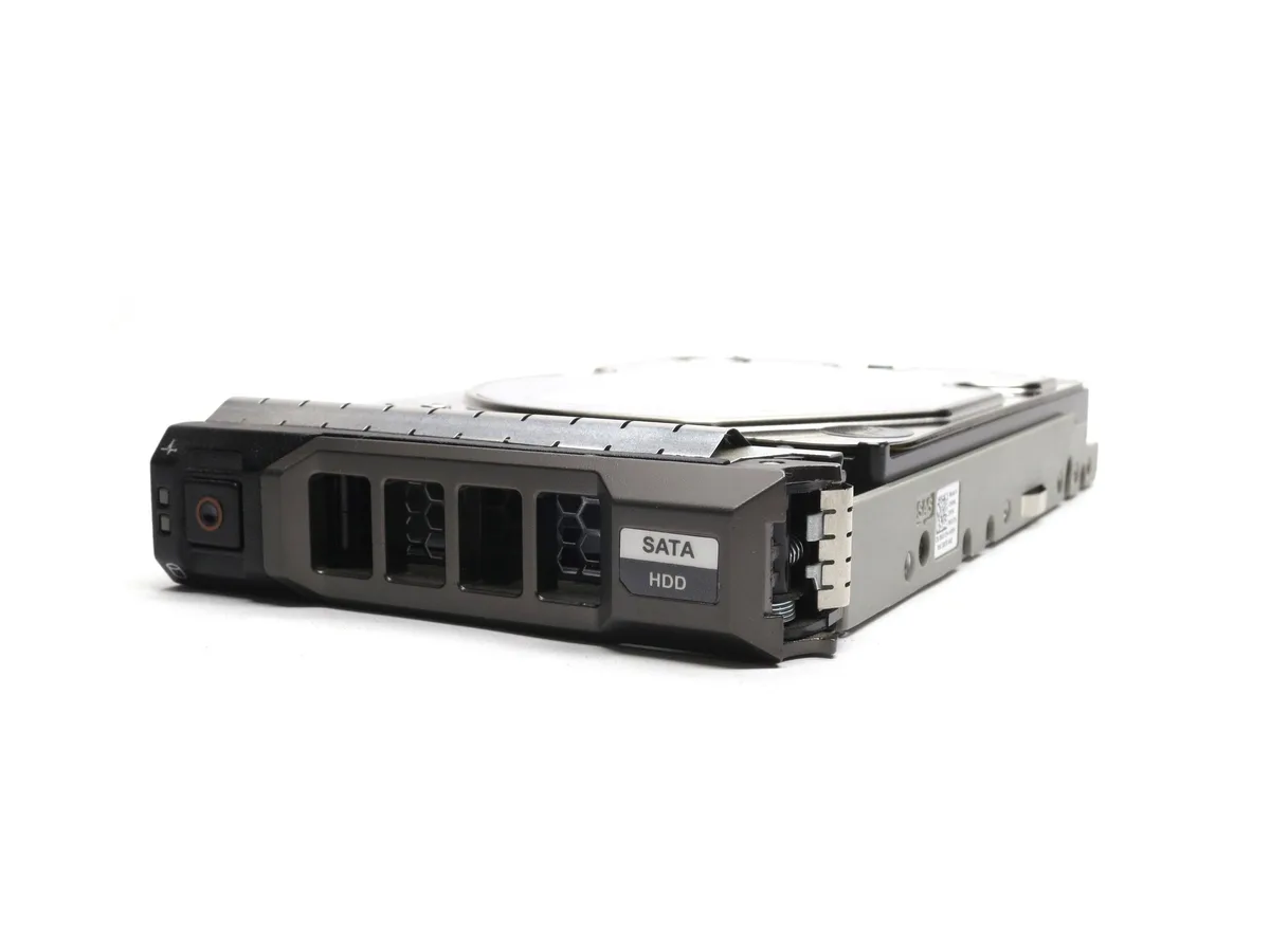 Silver 3.5 inch SATA hard drive with circuit board visible