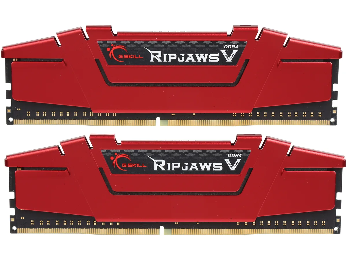 Two red aluminum heatspreader DDR4 modules, 42 mm tall