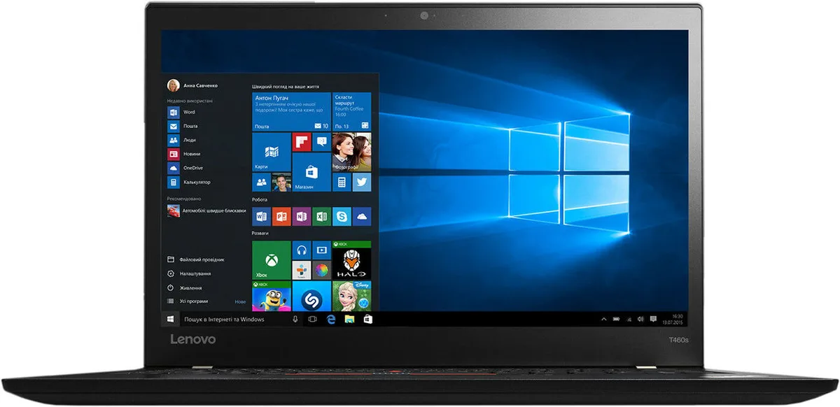 Black 14 inch laptop with matte screen, backlit keyboard and fingerprint reader