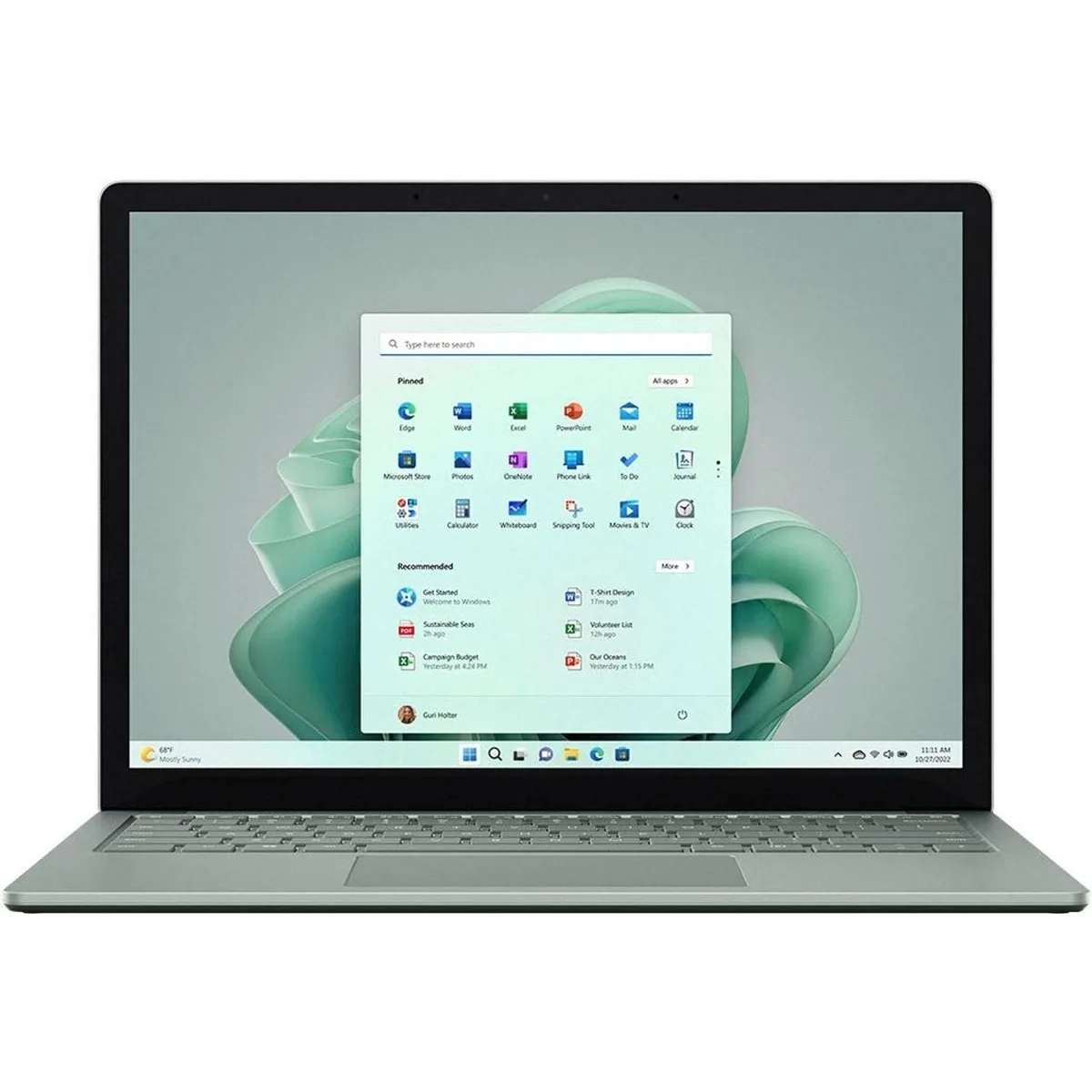 Sage green 13.5 inch touchscreen laptop closed view