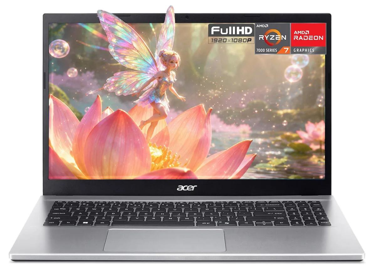 Silver 15.6 inch clamshell laptop with matte finish