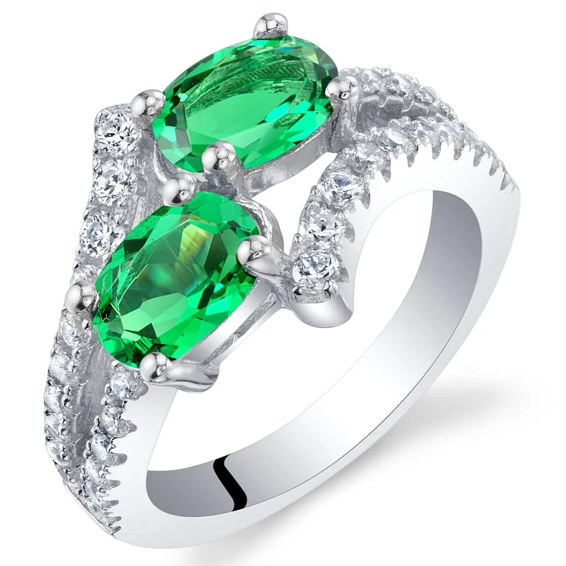 Oravo Oravo Simulated Emerald Sterling Silver Two-Stone Ring 1.50 carats 925 — снимка на продукта