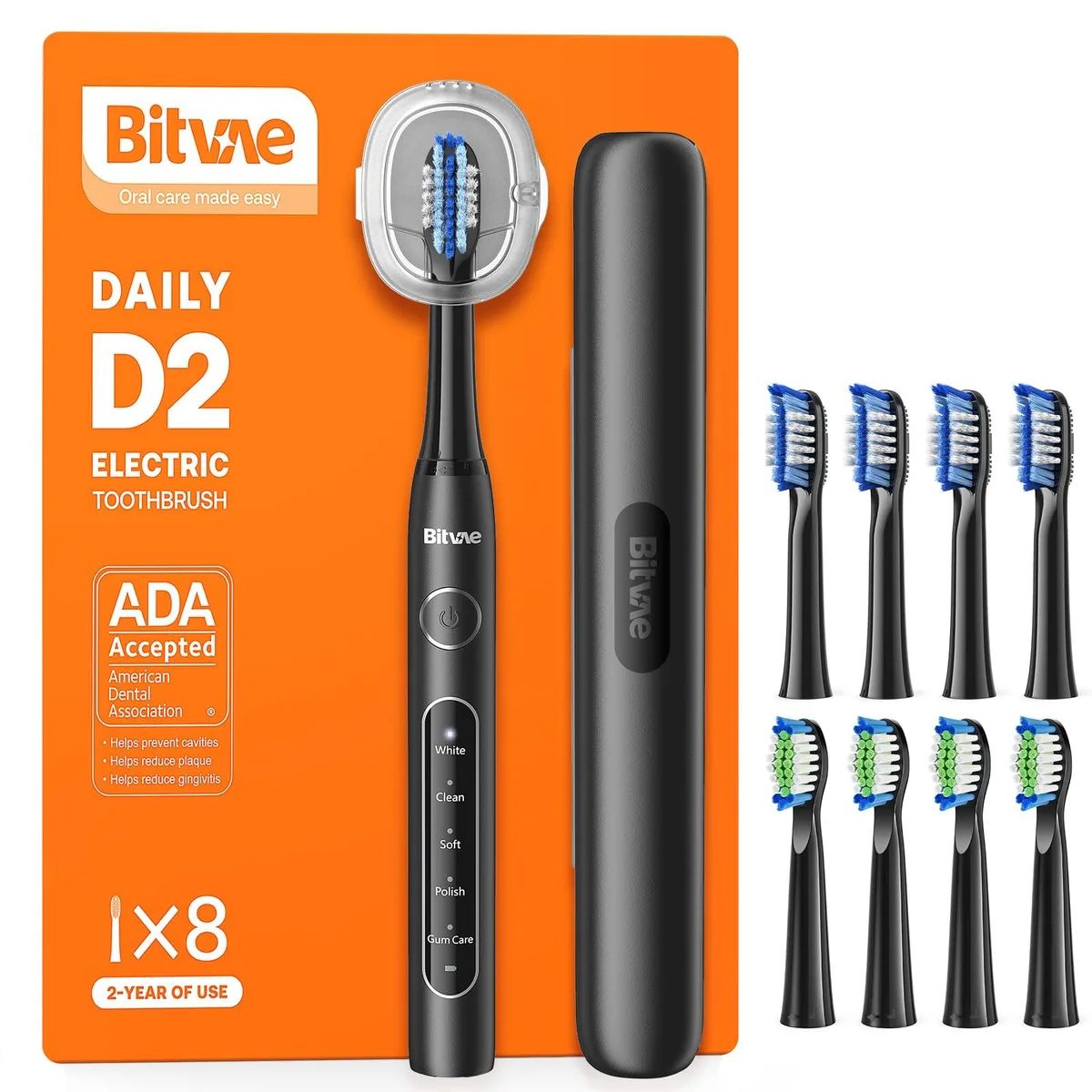  Waterpik H1D2 Bitvae Oral Care 8 Heads 60-Day Battery 5 Modes White — product photo