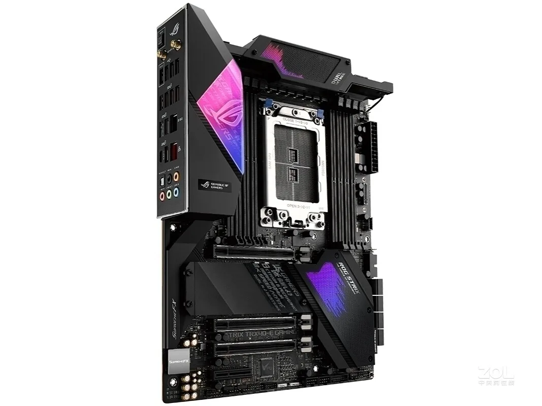 ATX motherboard with black and silver heatsinks and reinforced PCIe slots