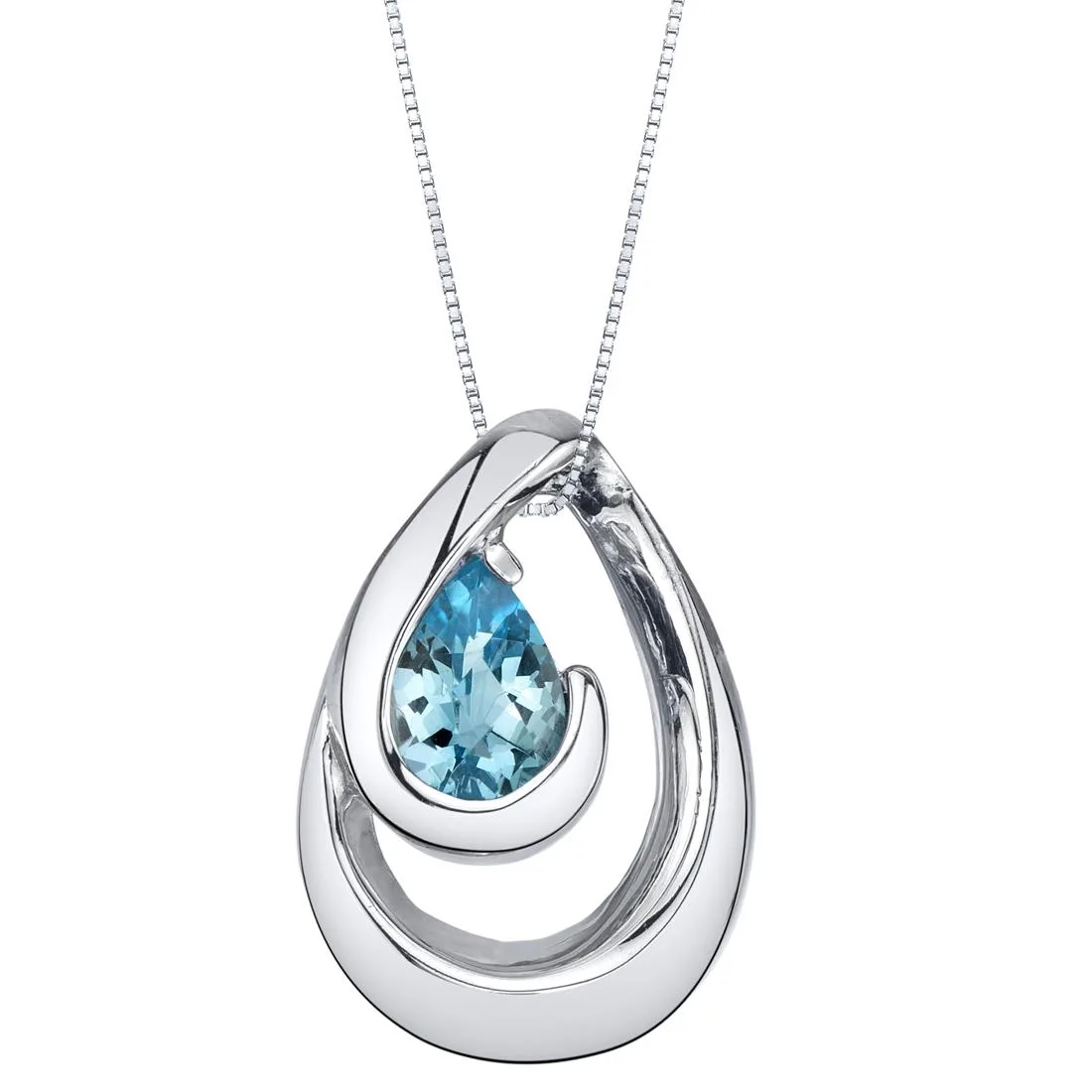 Oravo Oravo Swiss Blue Topaz Sterling Silver Wave Pendant Necklace 18" .75ct 925 — foto do produto