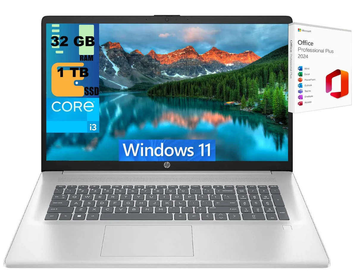 HP HP 17 laptop Intel Core i3-N305 32GB 1TB PCIe SSD 17.3" FHD Silver — photo du produit