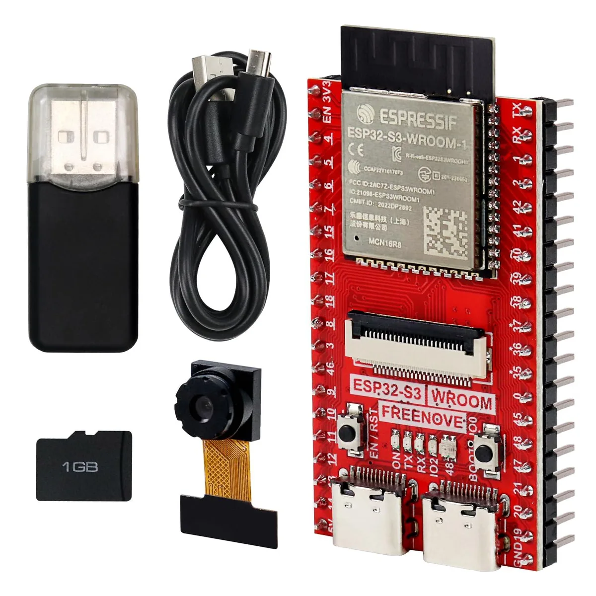 Small green circuit board with silver camera module and USB port