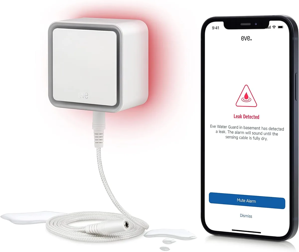 Evehome Evehome EVE-10027824 Water Guard smart sensor, 6.5 ft cable, 100 dB siren, Bluetooth Thread HomeKit — 商品照片