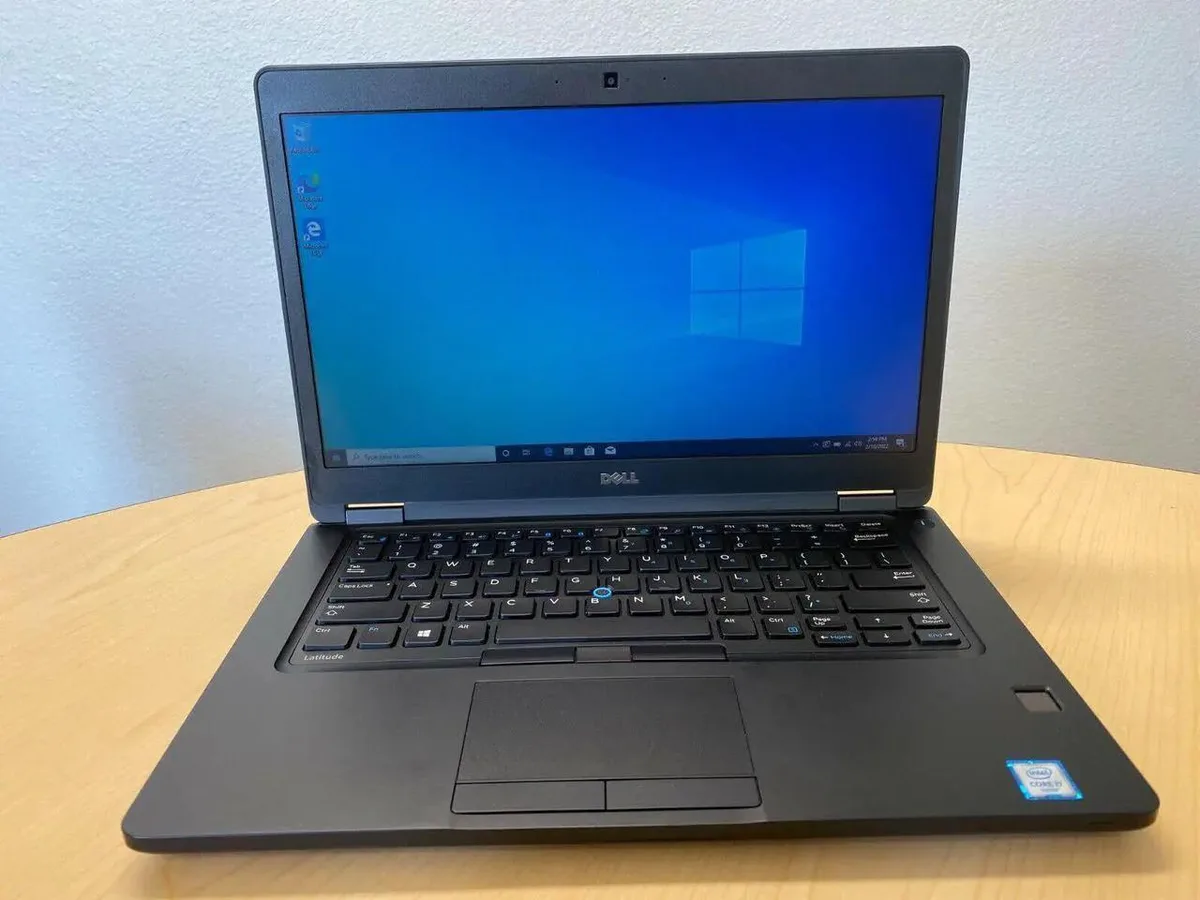 Silver Dell Latitude 5480 laptop open showing 14 inch touchscreen and keyboard