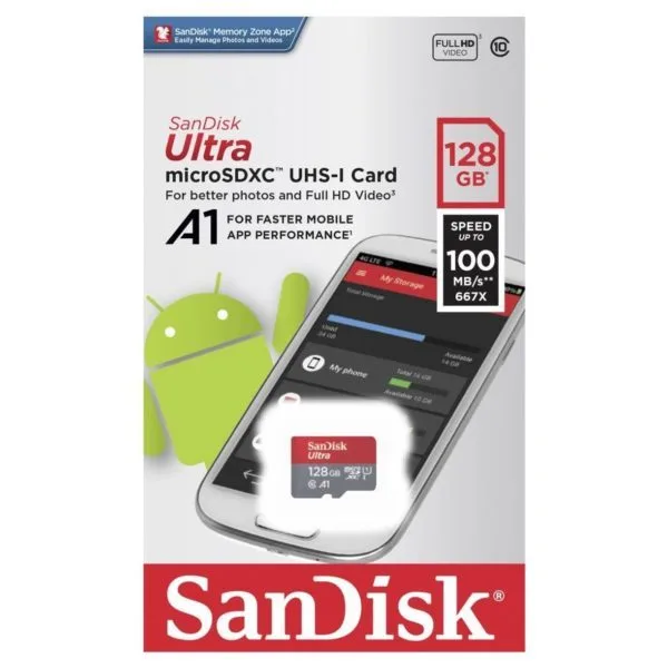 SanDisk SanDisk Ultra A1 128GB microSDXC UHS-I 80MB/s no adapter — ภาพสินค้า