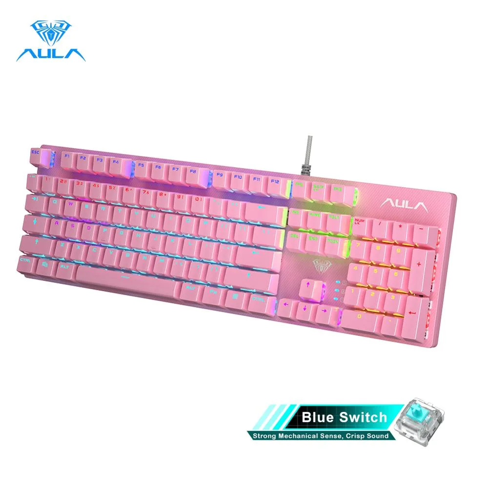 AULA AULA S2022 Mechanical Gaming Keyboard Blue Switch Pink 104 Keys — produktbild