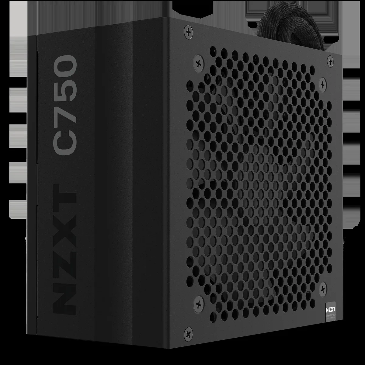 Black rectangular ATX power supply with semi-modular cables and a 120 mm fan grille