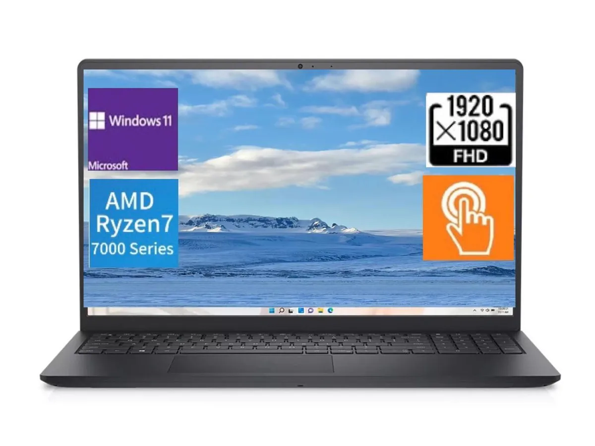 Black 15.6 inch touchscreen laptop with matte finish