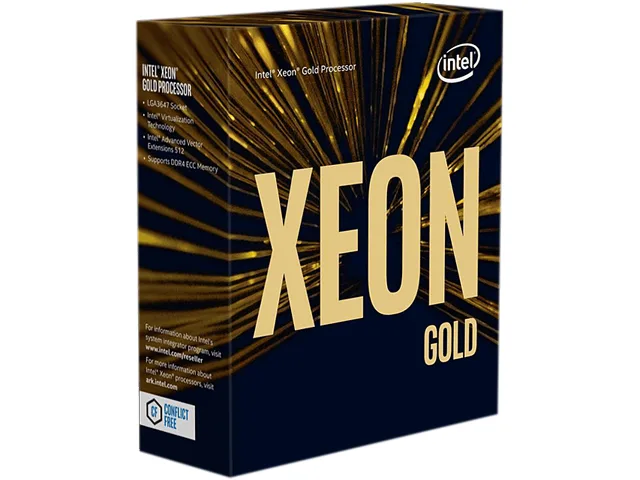 Intel Xeon Gold 5218 processor in LGA 3647 socket with metallic heat spreader and green substrate