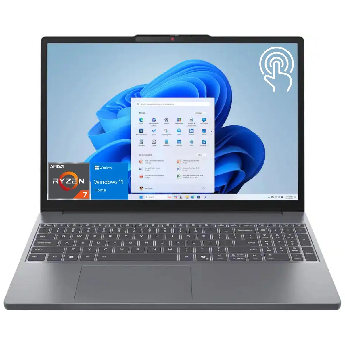 Grey 15.3 inch touchscreen laptop with numeric keypad