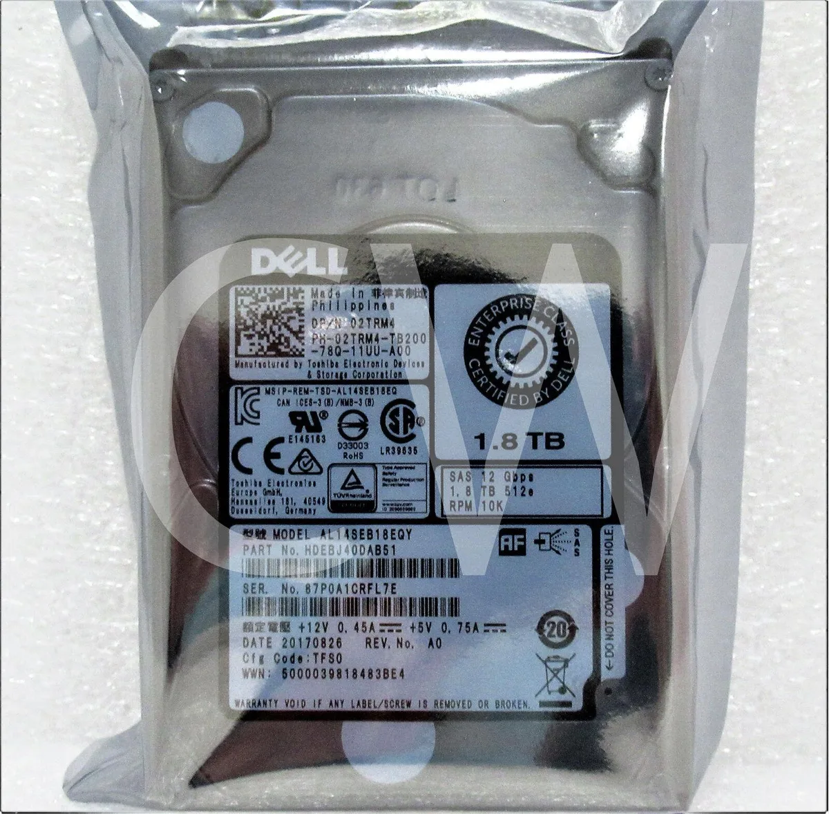 DELL DELL AL14SEB18EQY 1.8TB 10000RPM 12Gbps 2.5" SAS internal hard drive — 商品写真