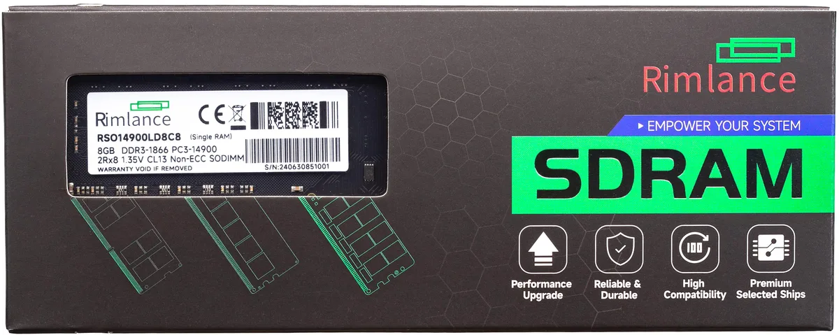 RIMLANCE RIMLANCE 8GB 1.35V DDR3 1866MHz CL13 204-Pin SODIMM Laptop RAM — 商品写真