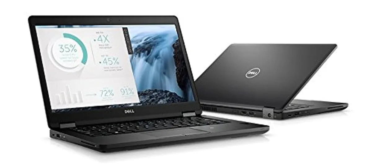 Silver Dell Latitude 5490 clamshell laptop, 14 inch matte screen, keyboard and trackpad visible
