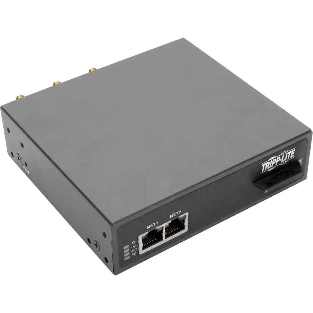 Silver rack-mountable console server, 1.4 inches high, 5.1 inches wide, 4.7 inches deep, with eight serial ports, two RJ-45 ports