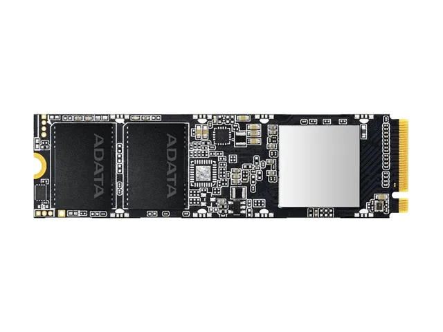 Rectangular green circuit board with silver heatsink cover, M.2 2280 form factor
