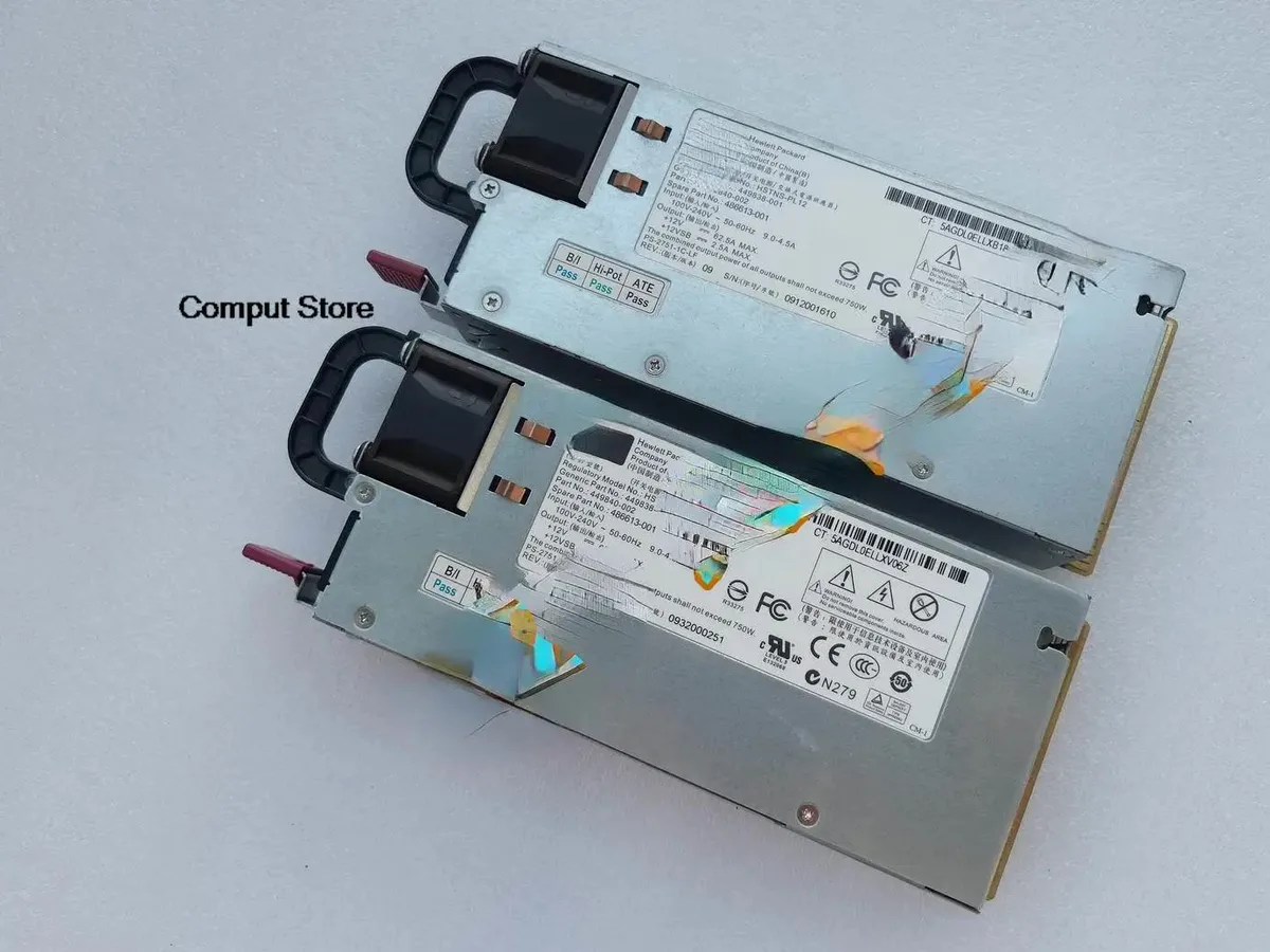 Rectangular ATX power supply unit, matte metal finish, rear fan grille, power socket and modular cable connectors visible