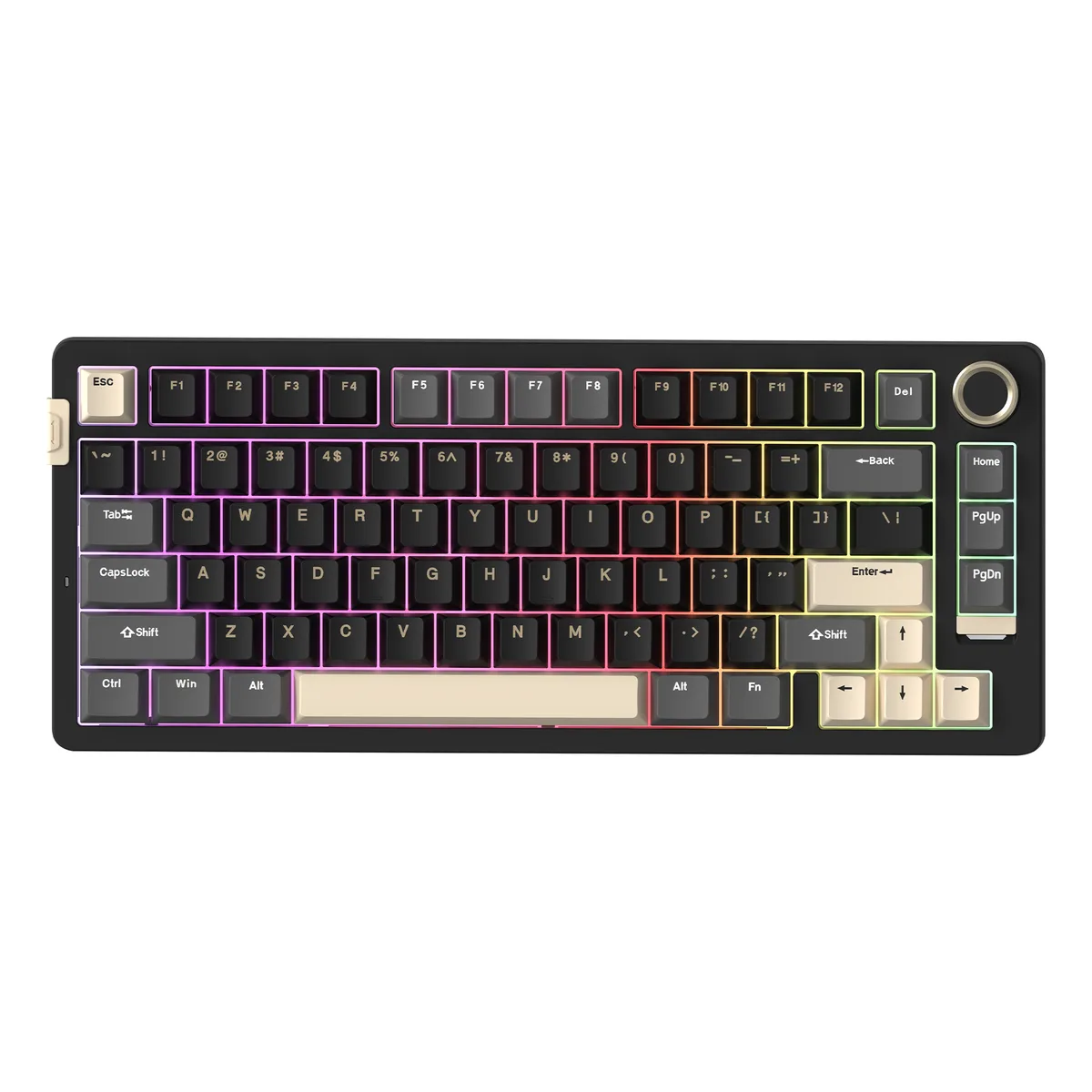 Black 75% mechanical keyboard with 80 keys and a volume knob
