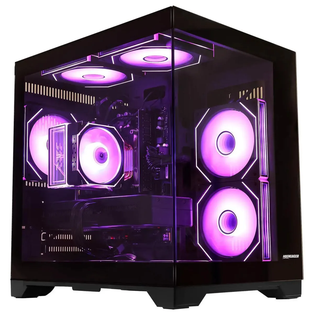 Black tower gaming desktop with RGB lighting