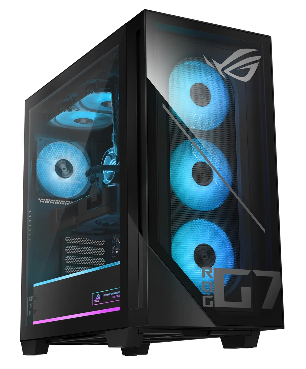 Black tower desktop with RGB keyboard and mouse