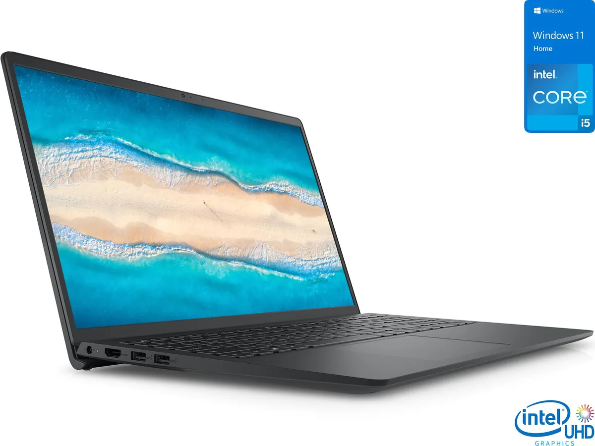 Black Dell Inspiron 3511 notebook with 15.6 inch FHD screen and lift hinge