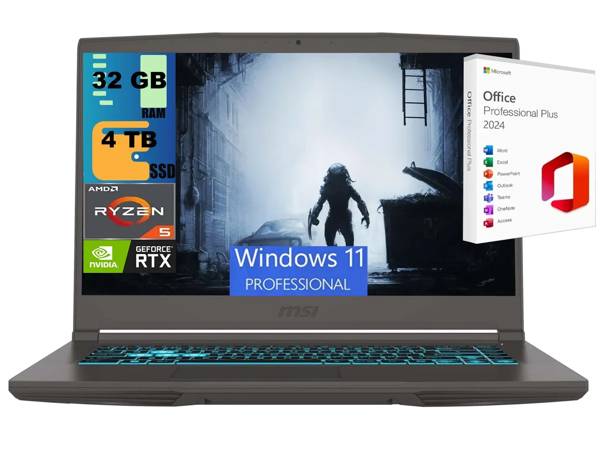 MSI MSI Thin A15 gaming laptop 15.6" FHD 144Hz Ryzen 5 7535HS RTX 2050 32GB DDR5 4TB PCIe SSD — product photo
