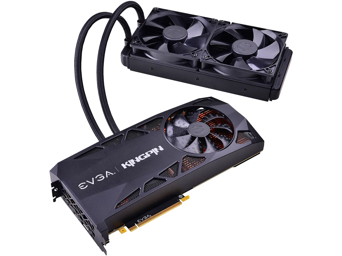 EVGA GeForce RTX 2080 Ti KINGPIN graphics card with 240mm hybrid cooler, metal backplate and OLED display