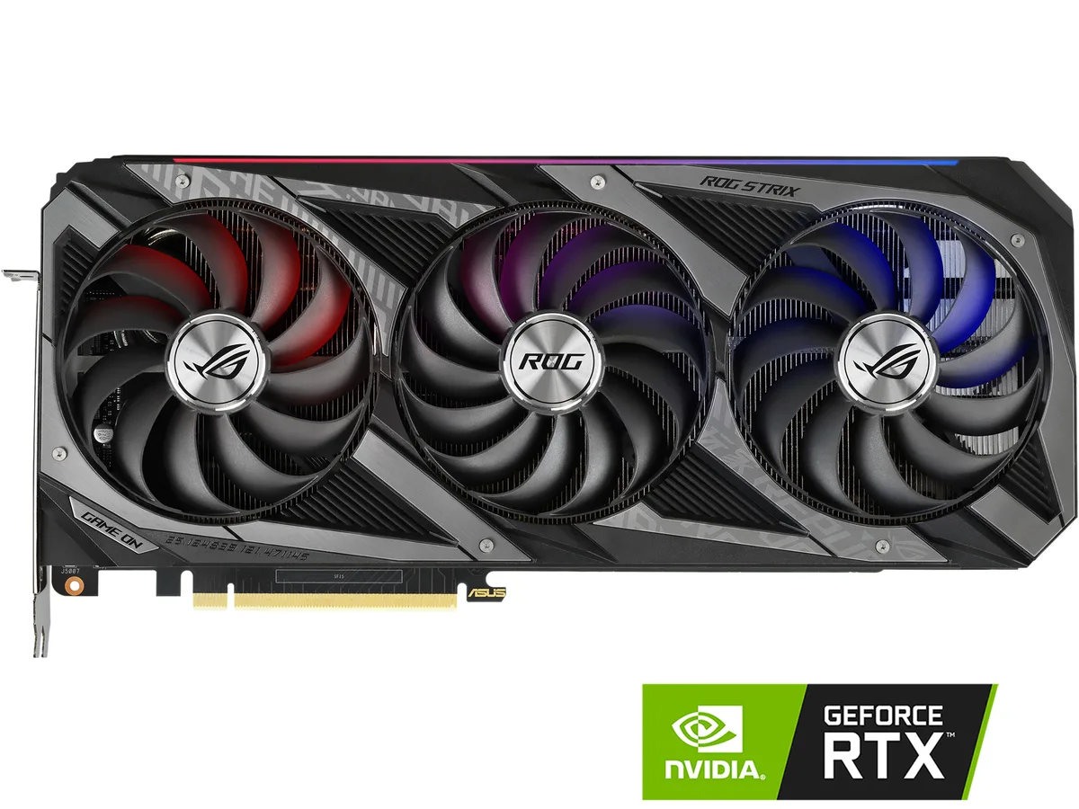 Black triple-fan graphics card with metal backplate and 2.9-slot cooler