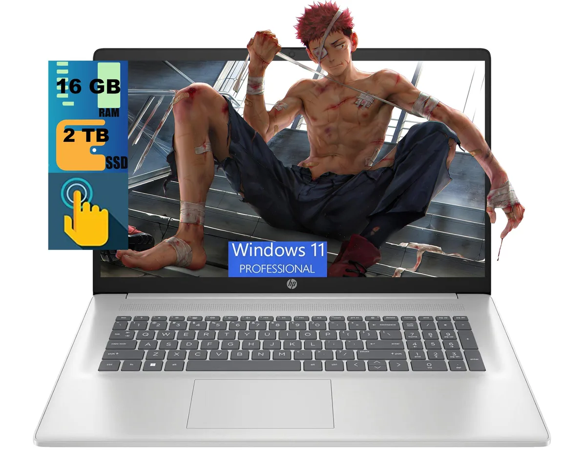 Silver 17.3 inch touchscreen laptop, slim profile