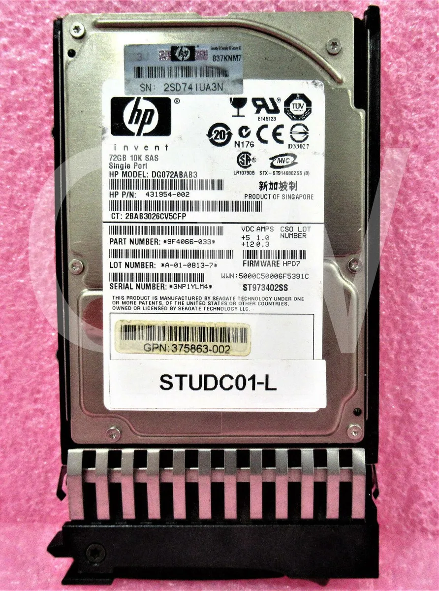 Small silver 2.5 inch SAS hard drive with label