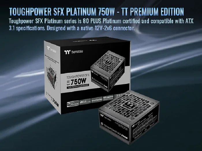 Compact black SFX power supply with 90mm fan and modular cables