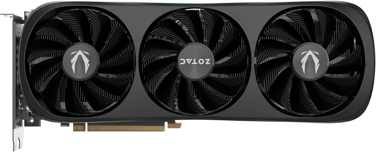 ZOTAC RTX 4080 Super AMP graphics card, triple-fan cooler, silver and black finish, 2.5-slot design