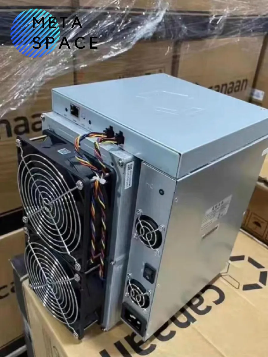 Rectangular silver metal mining unit with front grille and rear ports, industrial rack-mount form factor