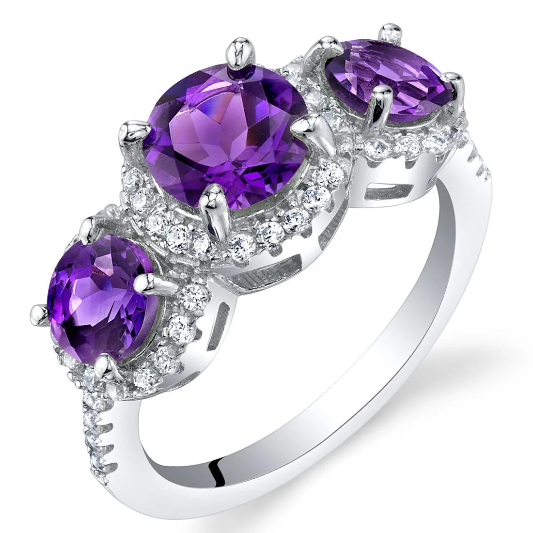 Oravo Oravo Amethyst 925 Sterling Silver 3 Stone Halo Ring — снимка на продукта