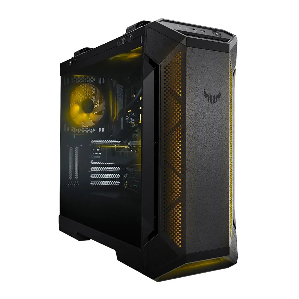 Black mid tower case with tempered glass side panel and RGB lighting