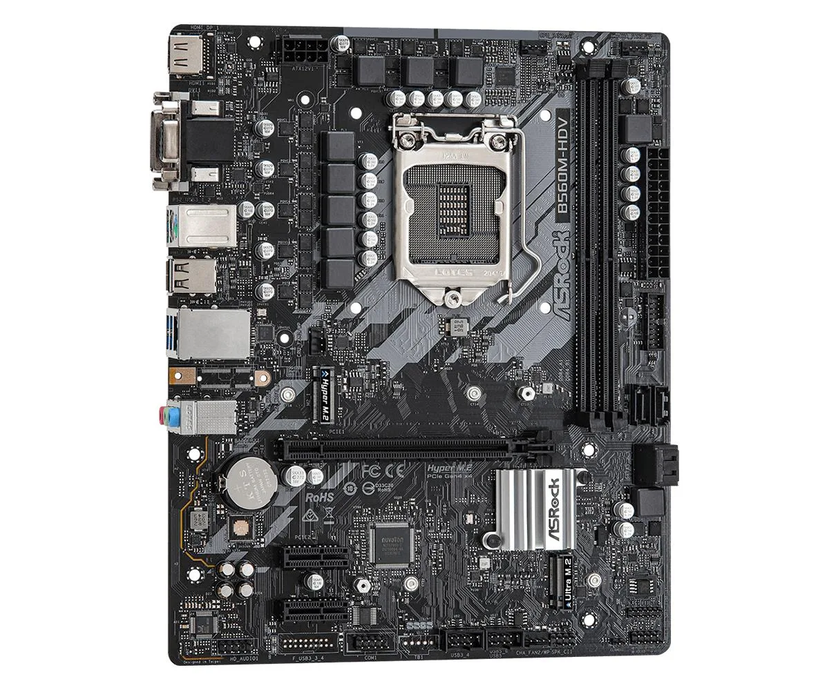 Green rectangular micro-ATX board with black slots and silver I/O shield