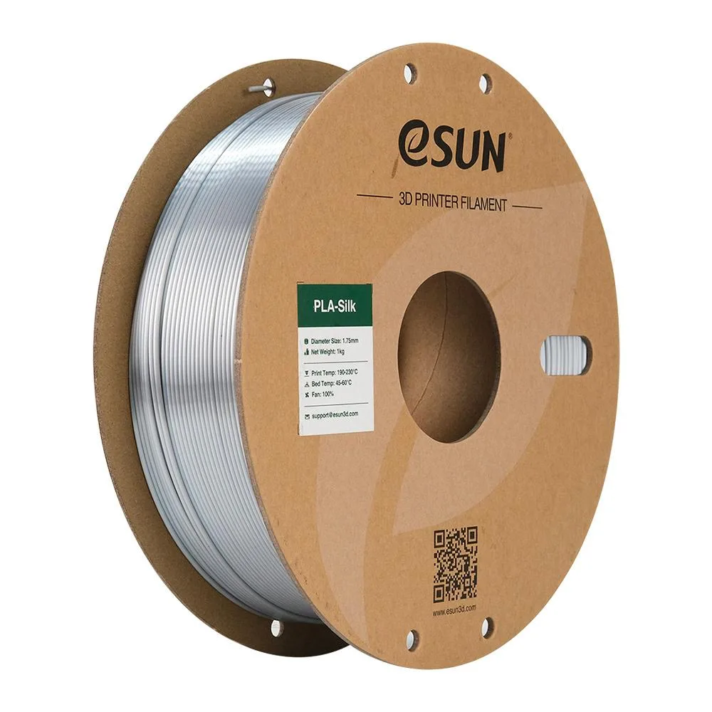 Silver 1.75 mm PLA filament spool with glossy silk finish