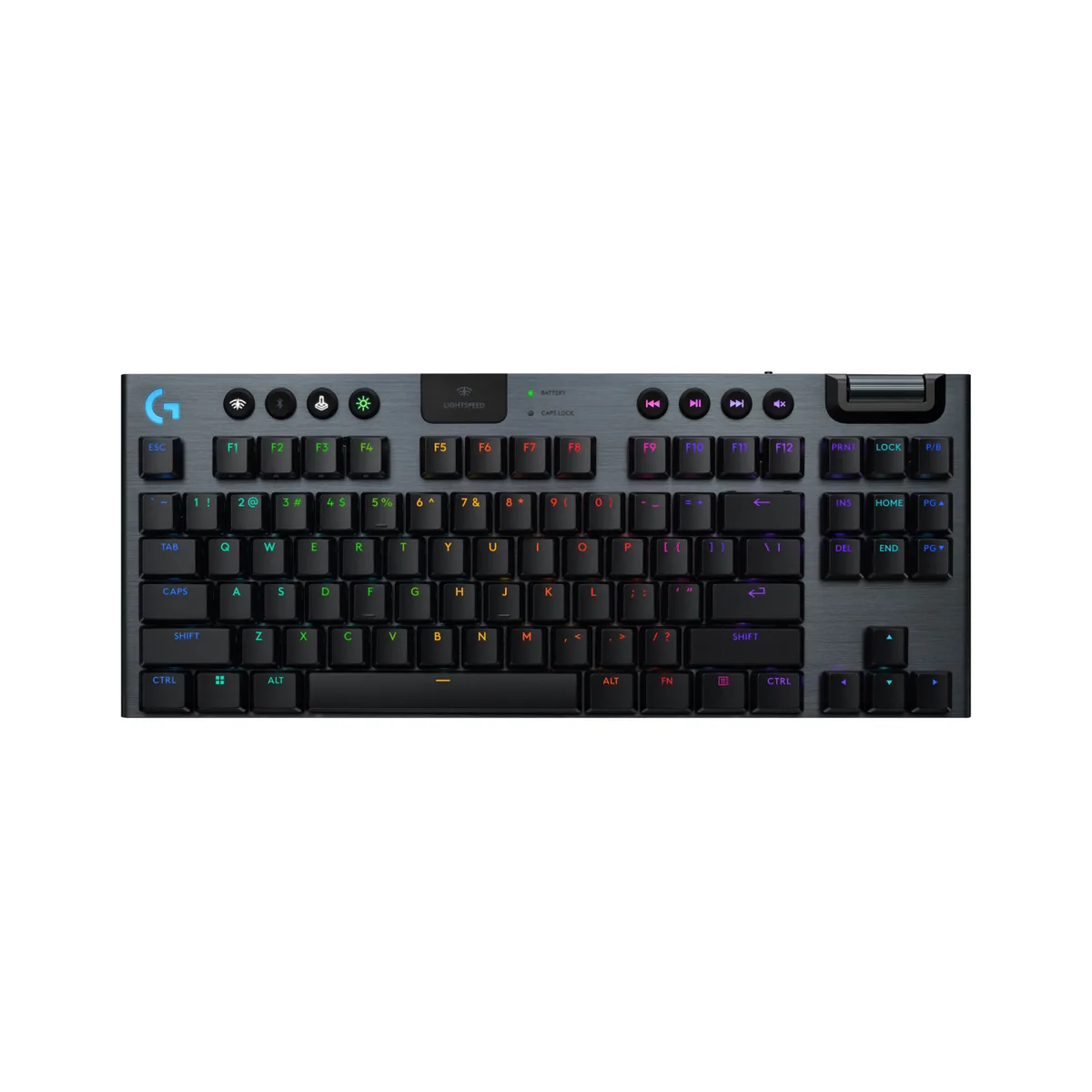 Black low-profile TKL keyboard with brushed aluminium top plate and double-shot PBT keycaps